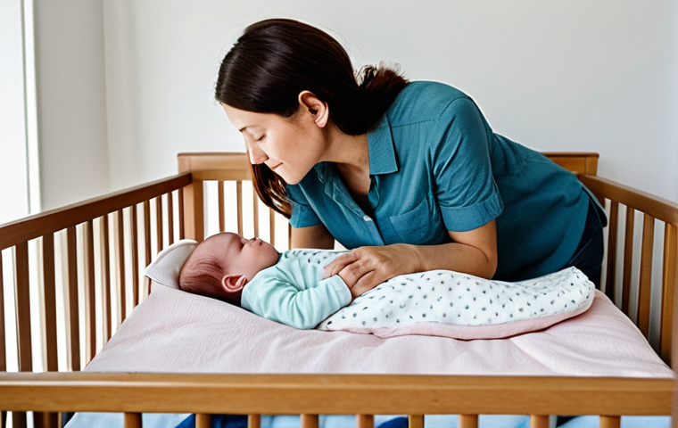 **

"A new mother, fully clothed in comfortable, modest attire, resting peacefully while her baby sleeps soundly in a nearby crib. The scene is set in a cozy, well-lit nursery with soft colors and gentle lighting.  Safe for work, appropriate content, professional, perfect anatomy, natural proportions, family-friendly, well-formed hands, proper finger count, natural body proportions."

**
