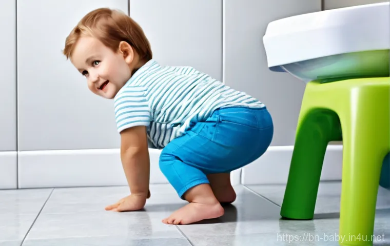 배변훈련 시작 시기 - **Prompt 1: Initial Potty Exploration & Readiness Cues**
    A brightly lit and cheerful bathroom wi...