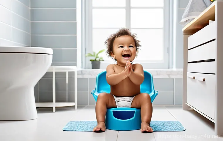 배변훈련 시작 시기 - **Prompt 1: Initial Potty Exploration & Readiness Cues**
    A brightly lit and cheerful bathroom wi...