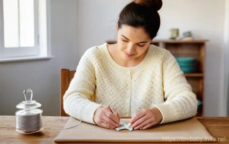 아기 손싸개 만드는 방법 - A joyful baby, approximately 8 months old, with bright, curious eyes, is comfortably nestled on a so...
