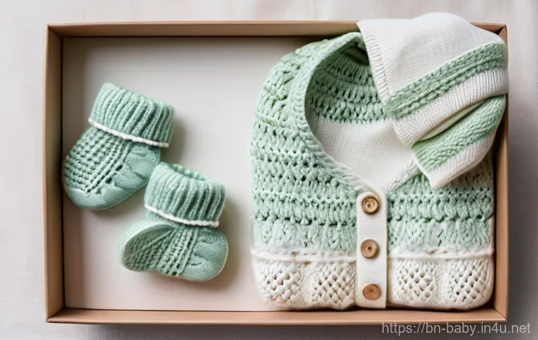 아기 손싸개 만드는 방법 - A mother, with a warm, focused expression, is seated at a well-lit wooden table, gently hand-sewing ...