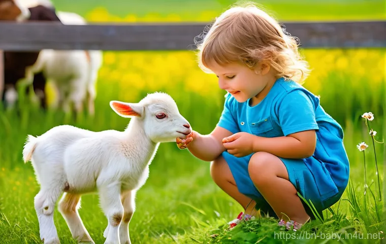 아이와 농장 체험 - Image Prompt 1: The Wonder of First Touch**
