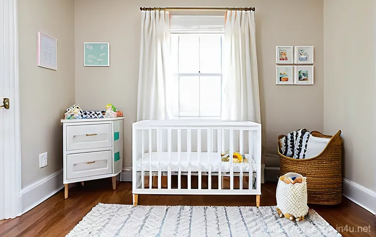 아기 침대 대여 서비스 - **Prompt 2: Modern Parents Selecting a Safe and Smart Crib**
    A bright and airy scene depicting t...