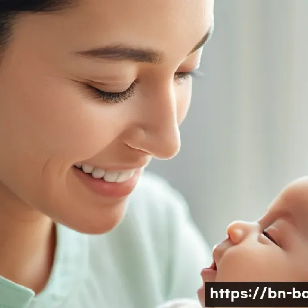 아기와 친환경 세탁법 - **A tender moment of a mother caring for her baby.**
    A close-up, warm, and brightly lit image of...
