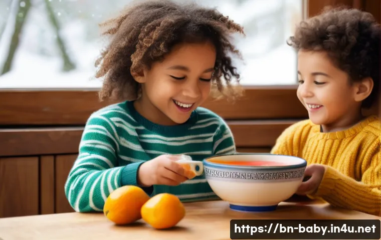 아기와 겨울철 감기 예방 - **Prompt**: A vibrant illustration depicting several happy children (ages 3-8) in a cozy, brightly l...