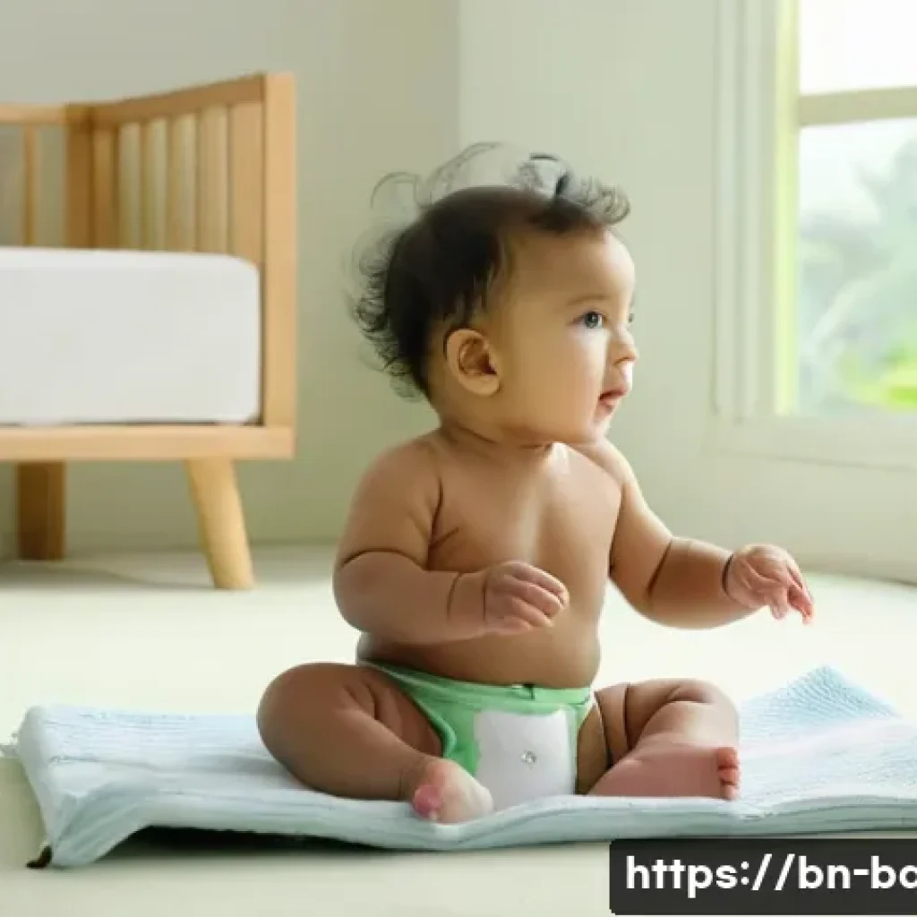 아기 기저귀 발진 예방 - A tender scene of a Bengali baby wearing a clean, hypoallergenic cotton diaper, sitting comfortably ...