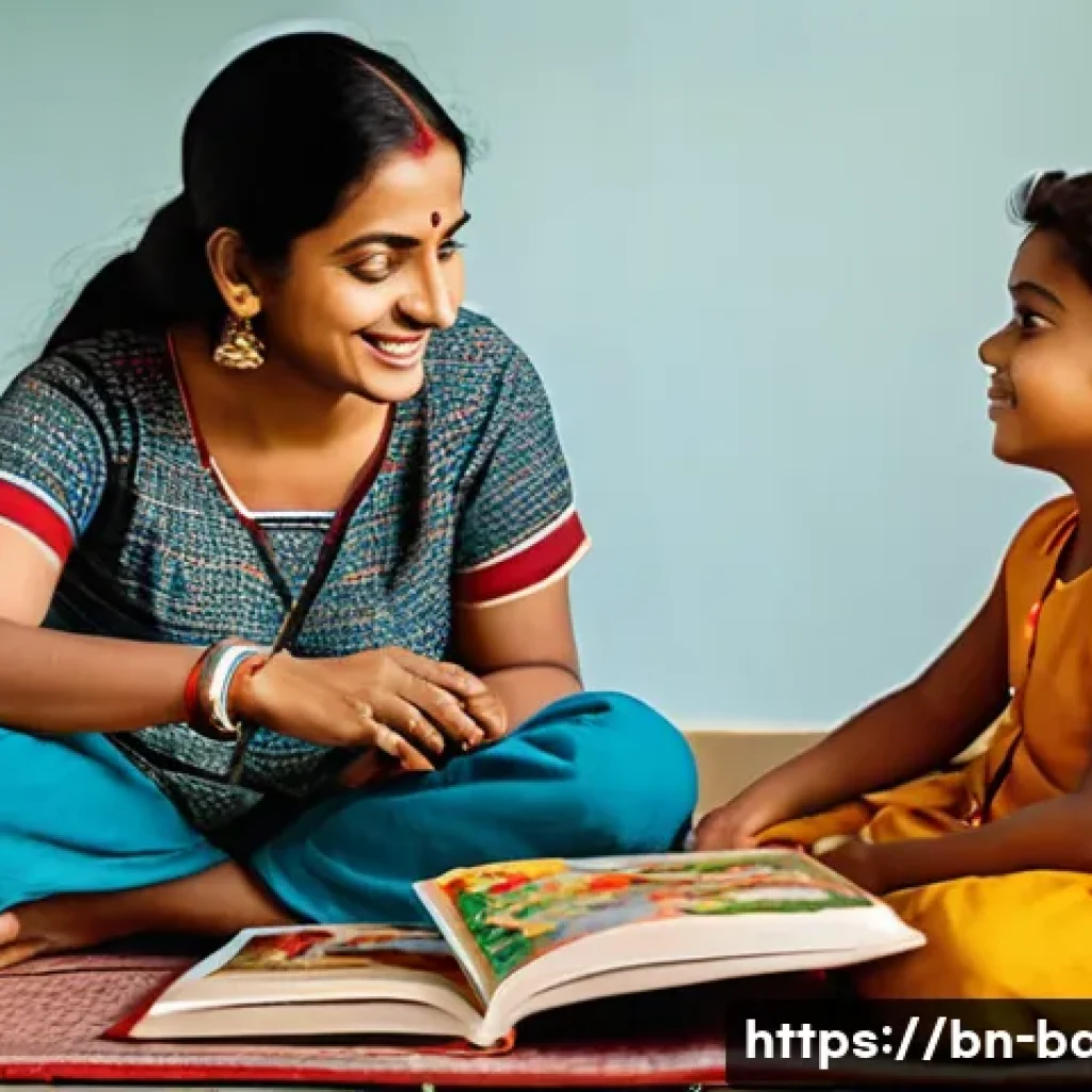 아이들과의 갈등 해결법 - A warm and peaceful indoor scene showing a Bengali mother attentively listening to her young child, ...
