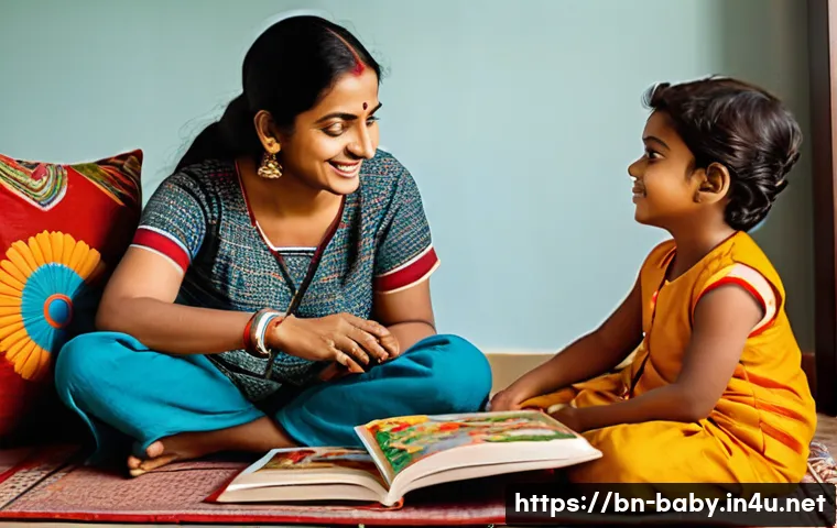 아이들과의 갈등 해결법 - A warm and peaceful indoor scene showing a Bengali mother attentively listening to her young child, ...