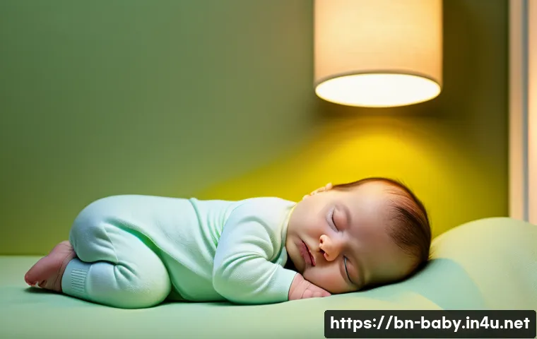 아기 잘 재우는 환경 만들기 - A cozy baby nursery scene featuring a sleeping infant wearing a soft, breathable diaper, resting on ...