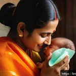 Home 21 아기 비염 증상과 대처법 - A peaceful scene showing a Bengali baby wearing a diaper, gently cared for by a parent who is cleani...