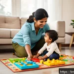 Home 19 아기와 조기교육 필요성 - A tender and nurturing family environment showing a Bangladeshi family in a cozy living room with so...