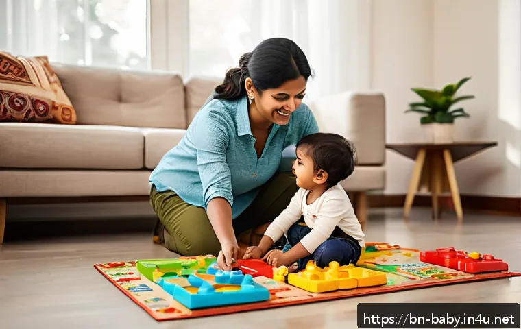 아기와 조기교육 필요성 - A tender and nurturing family environment showing a Bangladeshi family in a cozy living room with so...